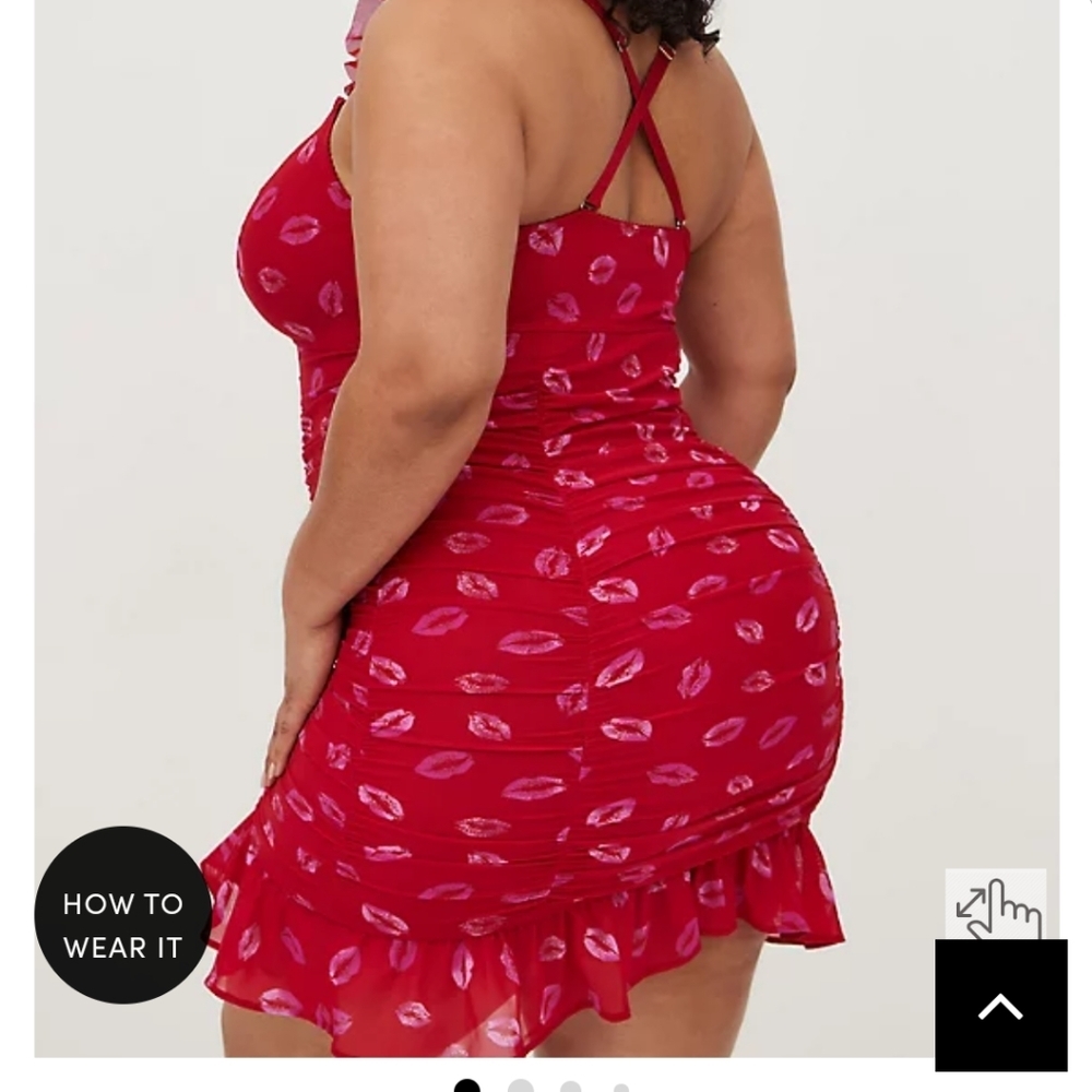 🆕💋1X LIPS RUFFLE MESH CHEMISE - RED💋 - Picture 2 of 6